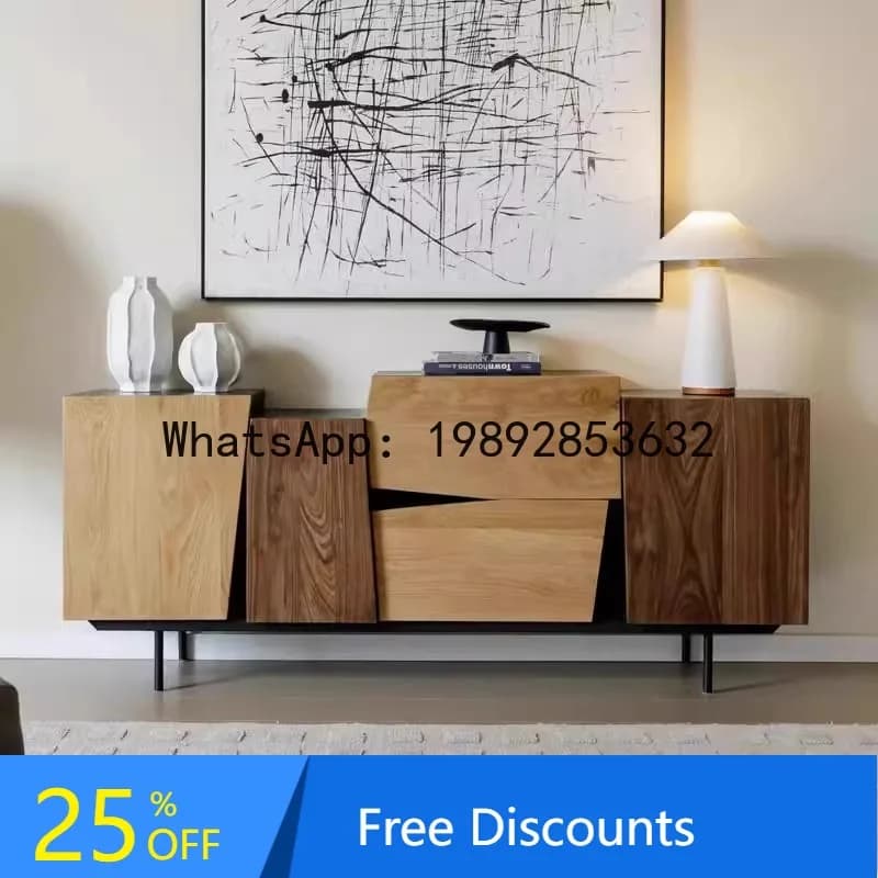 CZ  Solid Wood    Wall-Mounted Integrated Decorative Storage Cabinet French Retro Color Block Home Dining Side Cabinet