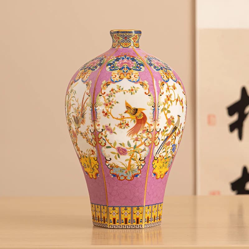 Jingdezhen Enamel Court Style Ceramic Vase Home Antique Shelf Book Desktop Decoration Flower Vasw Chinese Style Vase