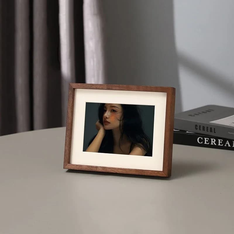 Solid Wood Photo Frame Wooden Picture Frame With Mat & Acrylic Glass Tabletop Wall Hanging Multi‑Size Home Art Decor