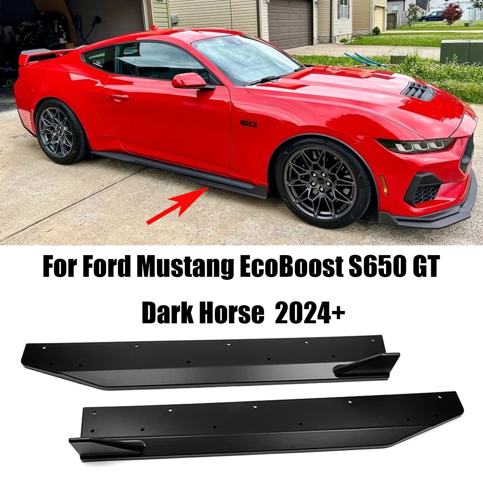 For Ford Mustang S650 GT Dark Horse EcoBoost 2024 2025 Side Skirt Spoiler Splitter Extension Diffuser Black Carbon Fiber Look