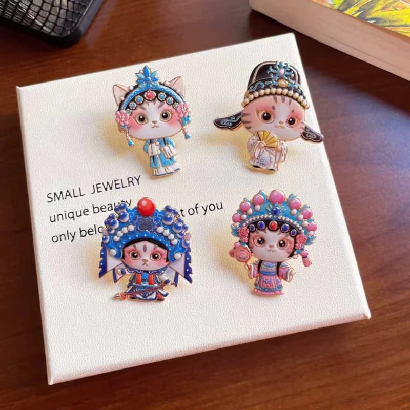 Chinese Style Creative Opera Cat Design Alloy Brooch Fashion Party Gift Commemorative Peking Opera Badge Pin DIY Bag Clothes