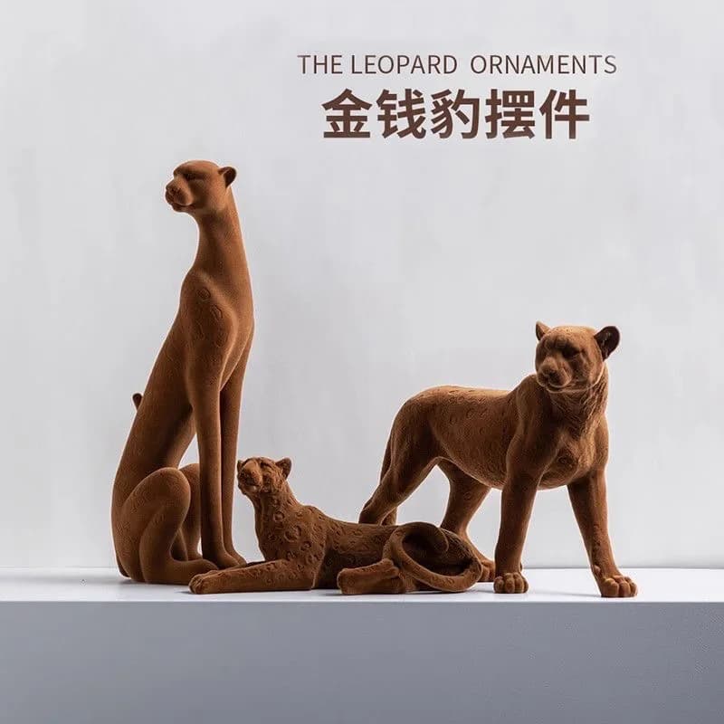 Newest Brown Flocking Leopard Ornament Creative Simple Home Resin Decoration Home Accessories Animal Figurines