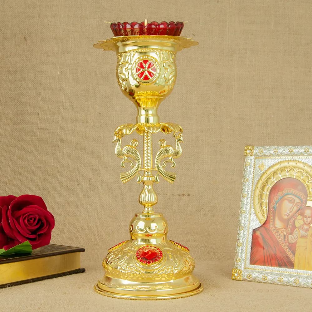 Orthodox Religion Item Candle Holder Crystal Glass Cup Oil Candlestick Vigil Lamp Лампада настольная со стаканчиком "Классика"