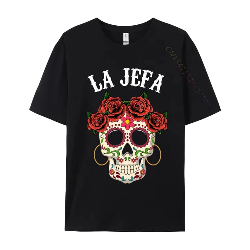 La Jefa Sugar Skull Apparel Mexican Dia De Los Muertos Dead Tops Tees Loose Gift Combed Cotton Men T Shirts Hip hop T Shirt