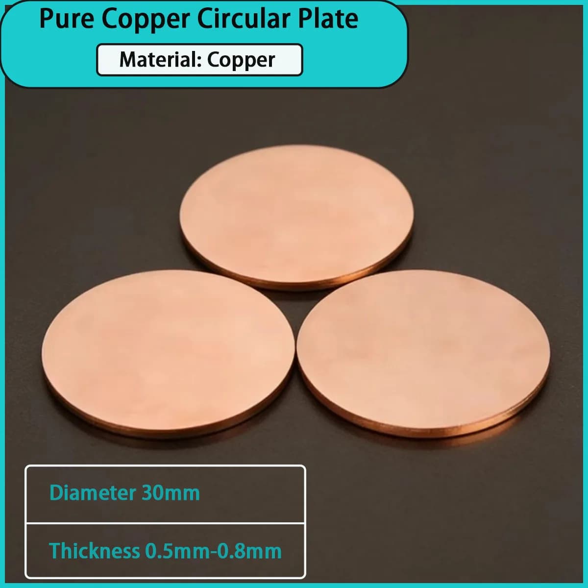 Thick 0.5mm-0.8mm pure copper circular plate with a diameter of 30mm is used for electrical accessories, conductive gaskets, etc