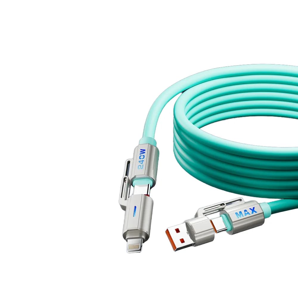 Max 240W Four-In-One High-End Chip True Liquid Silicone Data Cable for Mobile Phone Super Fast Charging Colorful Breathing Light