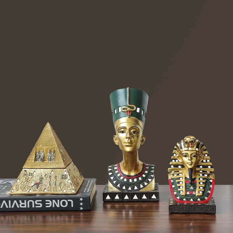 Pharaoh Lion Sculpture - Egyptian Sphinx Resin Statue, Hand Drawn Pyramid Guardian, Goddess Isis