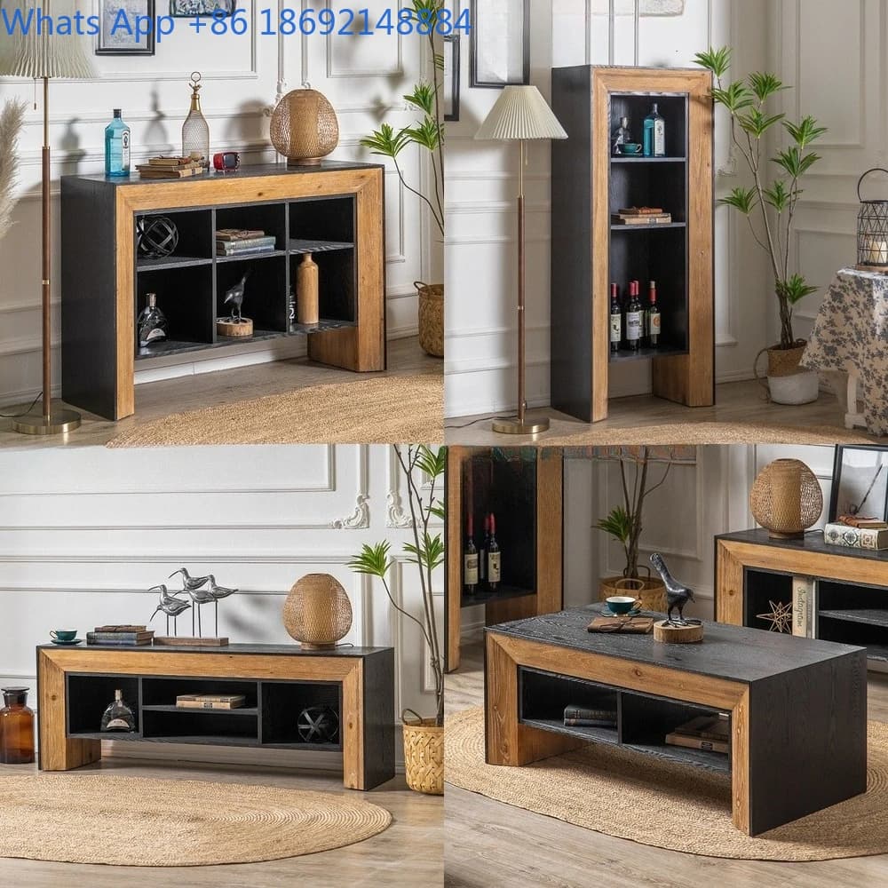 Industrial Style Wooden Floor Display Stand for Living Room and Study Minimalist Shelves for Wine and Books