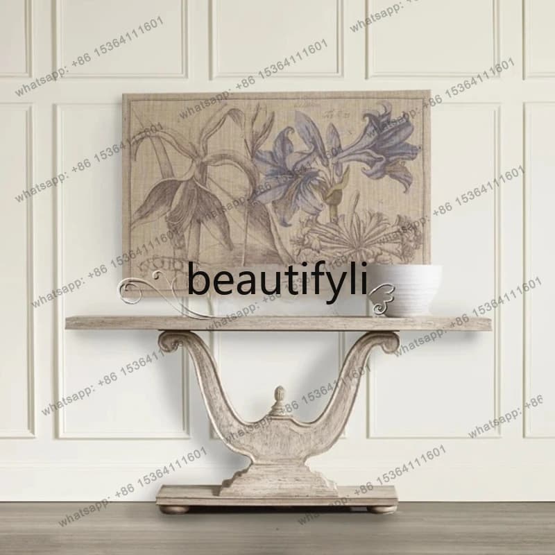 American country solid wood entrance table, European antique decoration table, French style, foyer entrance cabinet
