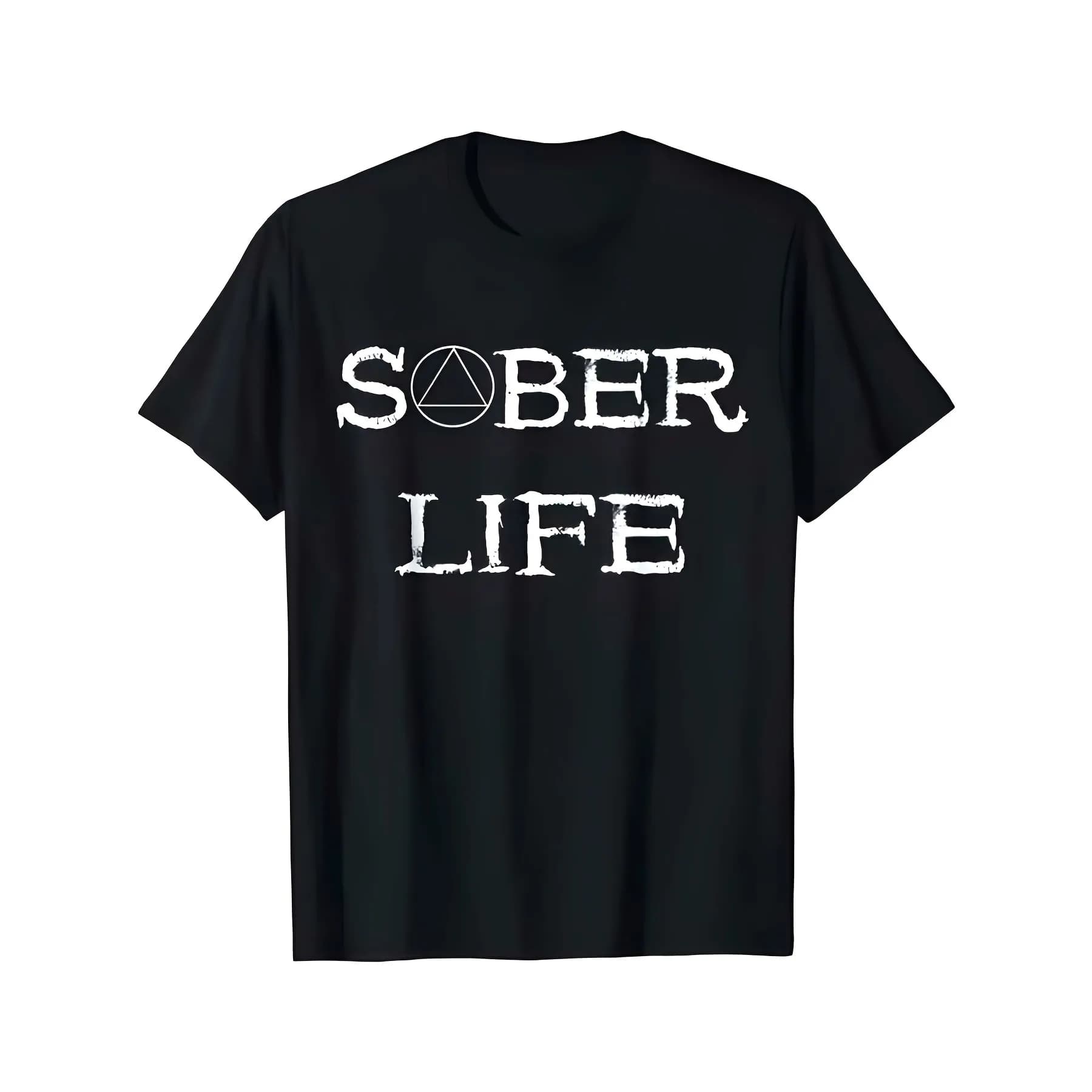 Sober Life AA Triangle Graphic T-Shirt Distressed Cotton Crew Neck Casual Tee Unisex Daily Wear