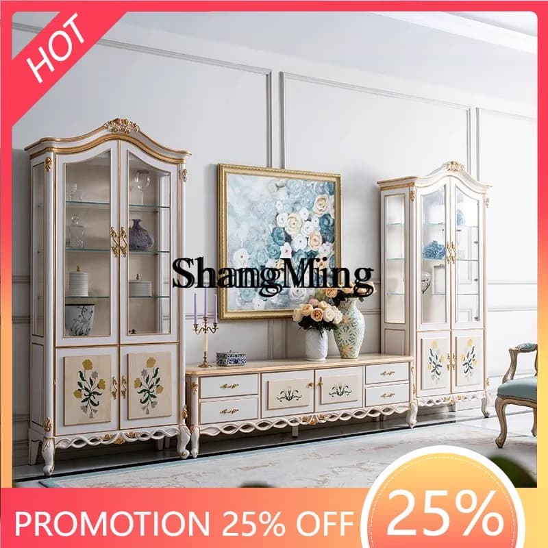 FG good-looking  household simple modern size apartment living room solid wood pastoral painted cabinet furniture combination