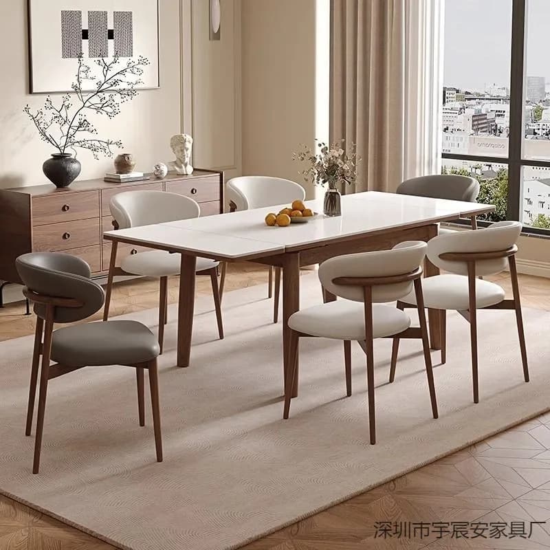 Y15- retractable rectangular solid wood rock slab dining table folding modern simple light luxury household small apartment