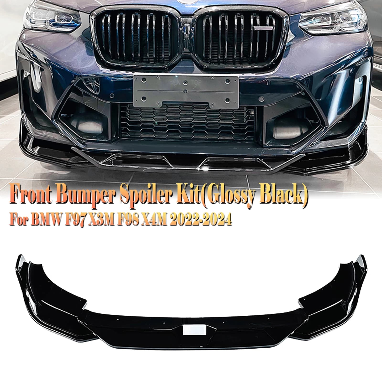 For BMW F97 X3M F98 X4M LCI 2022 2023 2024 Front Bumper Spoiler Lip Carbon Fiber Look/Gloss Black Lower Air Dam Splitter