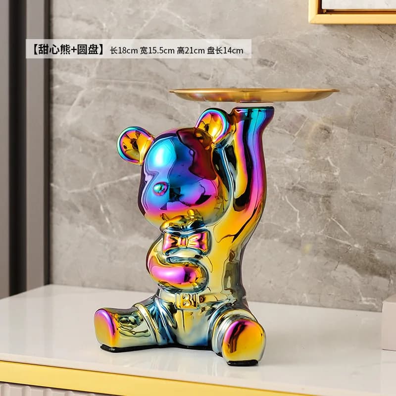 Creative Home Decoration Ceramic Color Plated Bear Storage Box Home Living Room Desktop Tray Decoration Statue Money Box Jewelry
