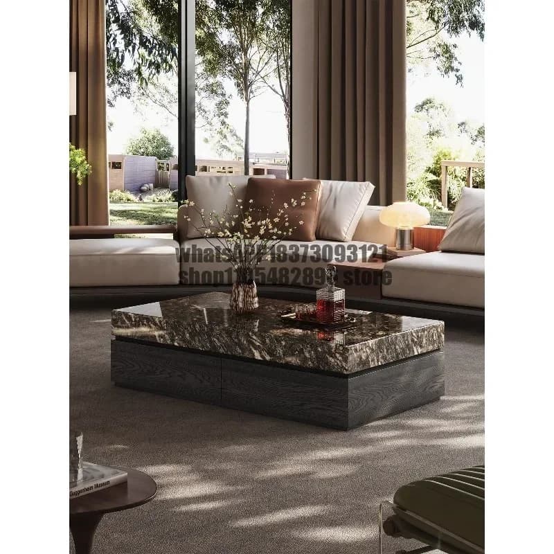 Italian light luxury coffee table natural platinum diamond luxury stone living room home high-end rectangular designer storage