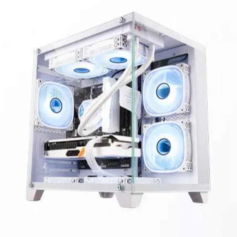 Desktop computer host 9800X3D high-end game console 4K light chasing independent display Ai e-sports design rendering