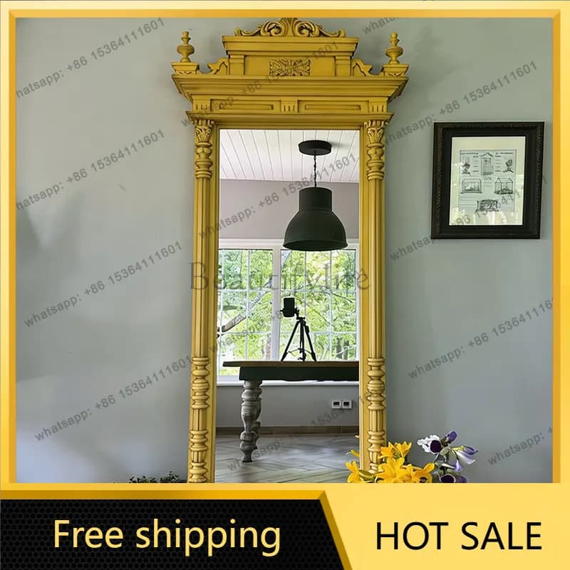 LS French court style floor mirror light luxury bedroom retro carved full body clothing store girls fitting mirror