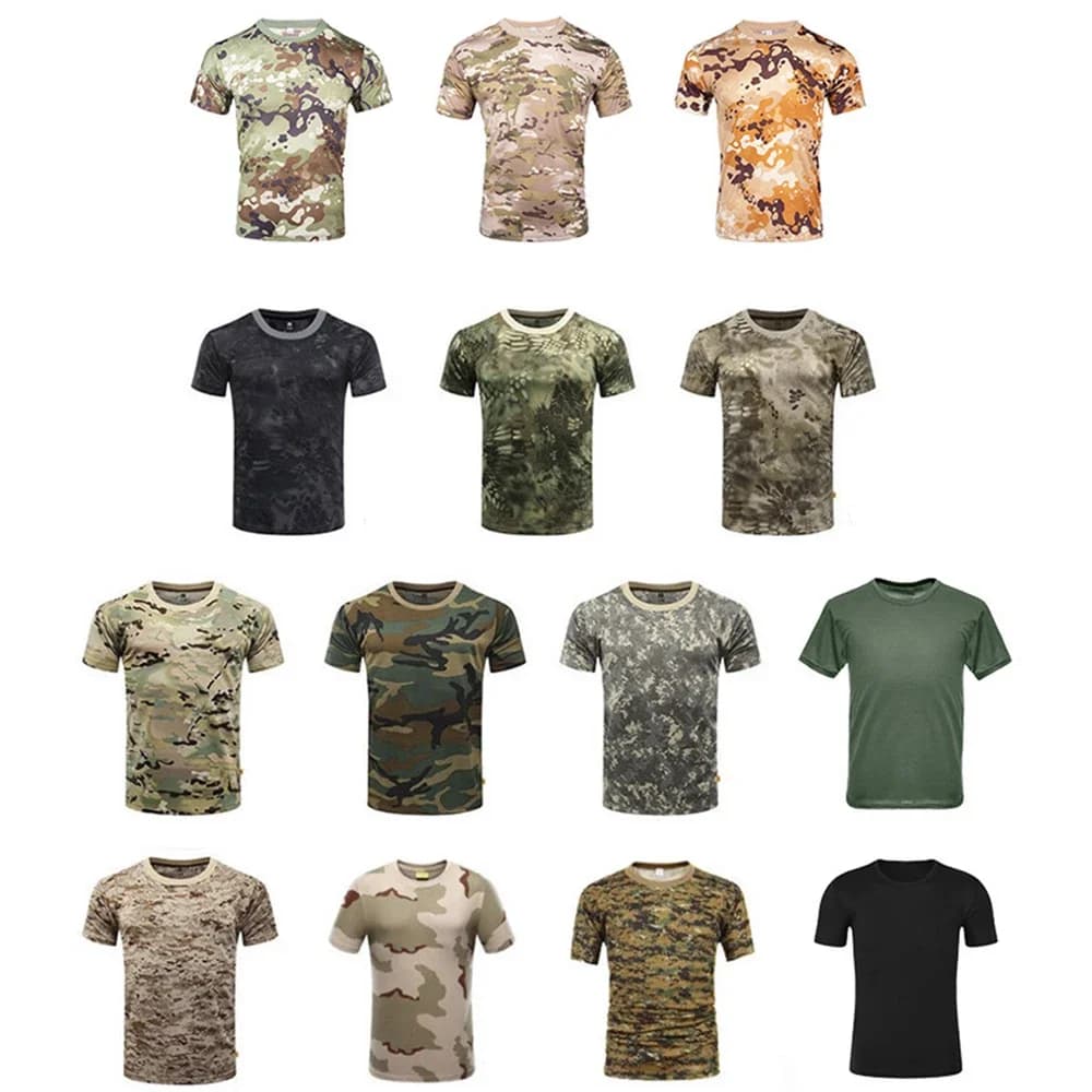 Outdoor Sports Men T-Shirts 3D Camouflage Quick Dry O Neck Short Sleeve Tops Shirt Camo Hiking Hunting T Shirt