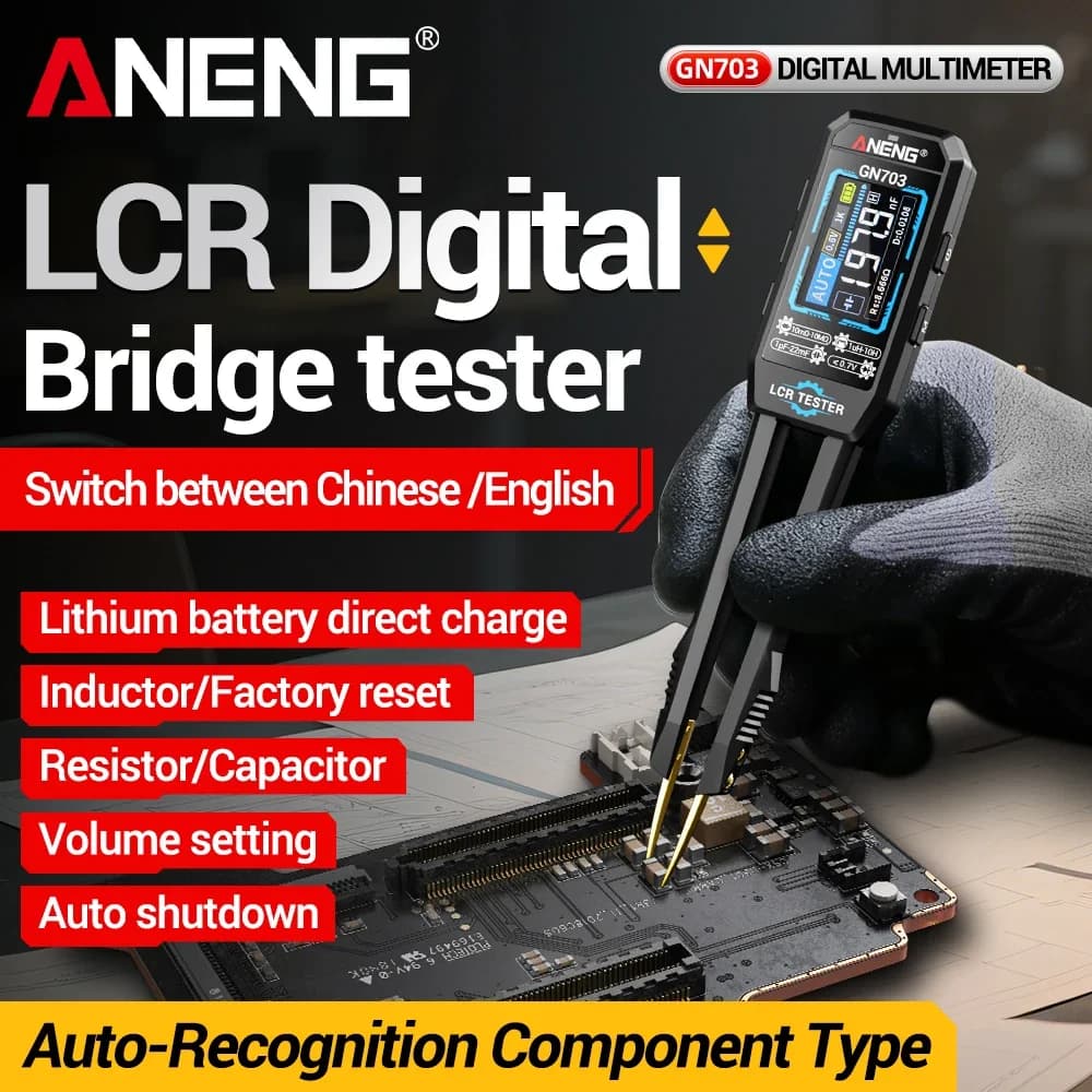 ANENG GN703 Smart LCR Tweezer SMD Tester ESR Resistance Capacitance Inductance Diode Continuity Mini Measuring Tool