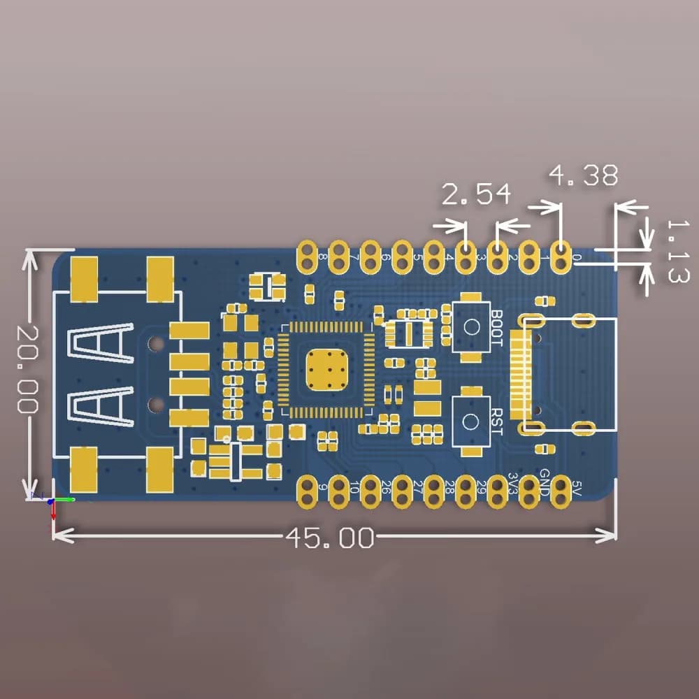 RP2350A MCU Board Type-C Powered USB-A Expansion W25Q16 Flash BOOT Reset Buttons Compact Half-hole Embedded Controller Module