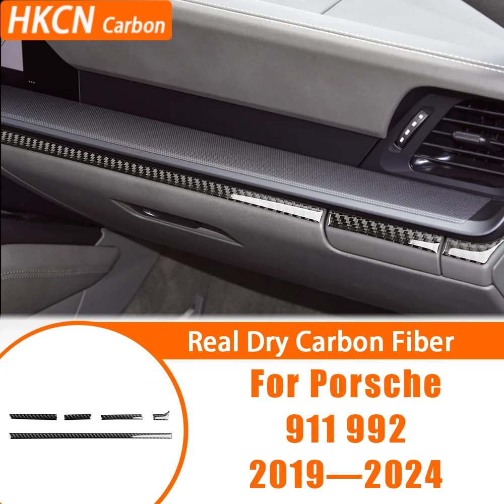 Carbon Fiber Central Console Decorative Strip Interior Cover Trim Modified Sticker Car Accessories For Porsche 911 992 2019—2024
