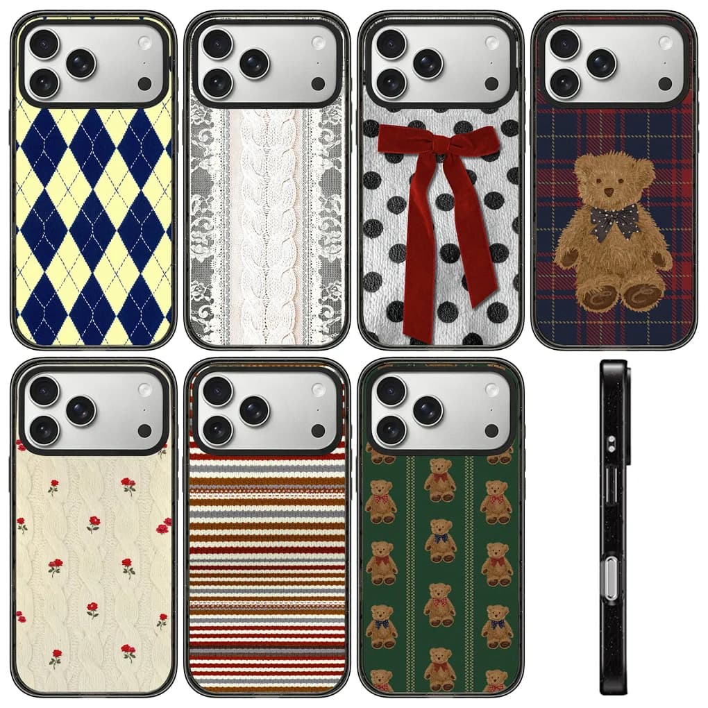 Plush Bear Stripe 2.0 Acrylic Black Border Phone Cover For IPhone 12 13 14 15 16 17 Pro Max Case For IPhone 17 Air