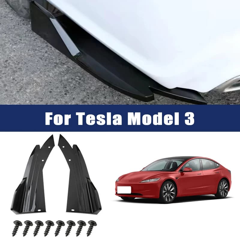 2pcs Car Rear Bumper Spoiler Lip Carbon Fiber Wing Trim Anti-crash Diffuser Side Skirt Wrap Angle Splitter For Tesla Model 3