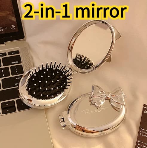 2-in-1 Multifunctional Folding Comb Mirror Integrated Women's Portable Air Cushion Massage Comb Creative Home Mirror Gift