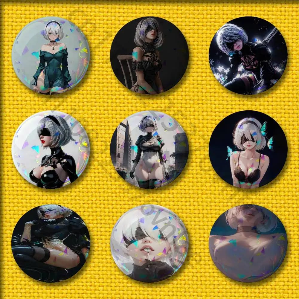 Game Nier A-Automata 2B Badges 75mm 25mm 44mm 32mm 58mm Round Pin Brooch Souvenir Clothes Cosplay Gift Accessories