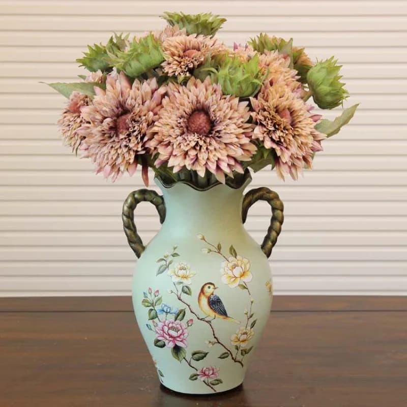 American Dining Table Decoration Vase European Retro Entrance Home Handicrafts Ceramic Binaural Large Vases Home Decor 꽃병 Ваза