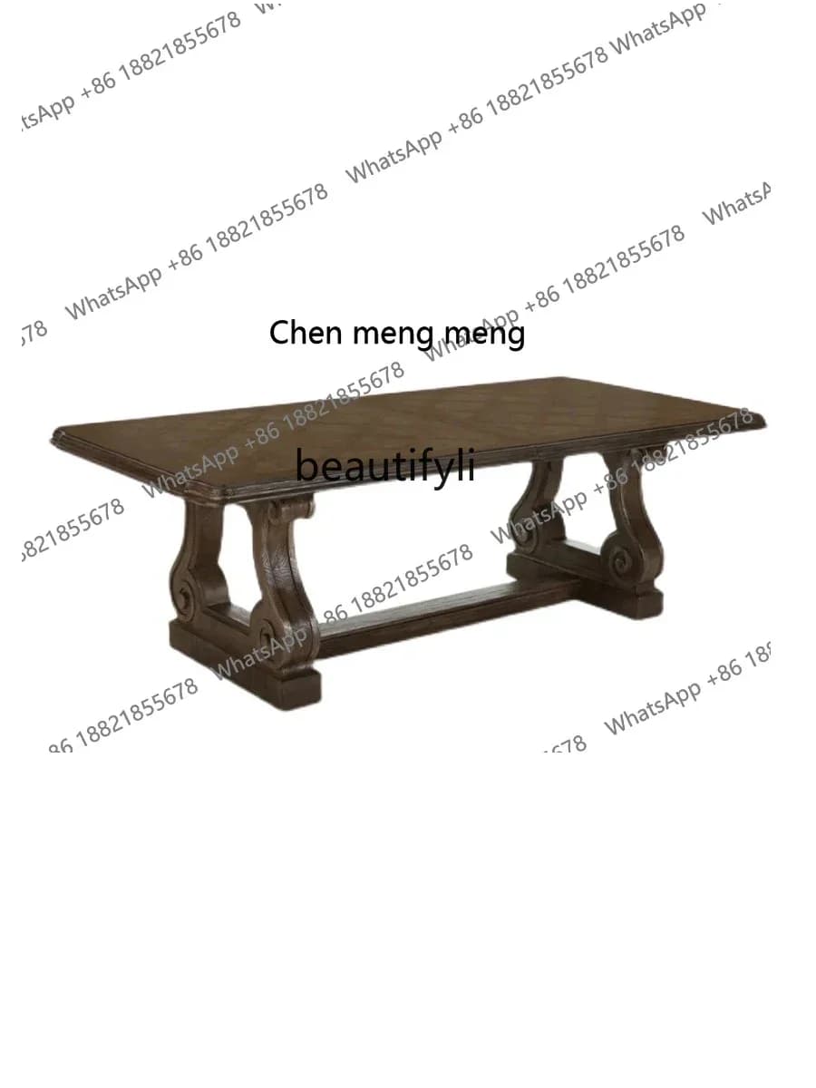FAmerican solid wood dining table, retro black walnut color large long table rectangular villa high-end furnitureH