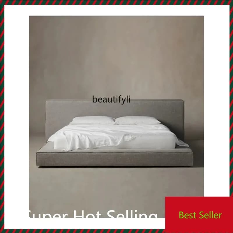 QQ132 Cloth Bed Master Bedroom Cotton Linen   Double Small Apartment Quiet Wind Bed Gray Tatami
