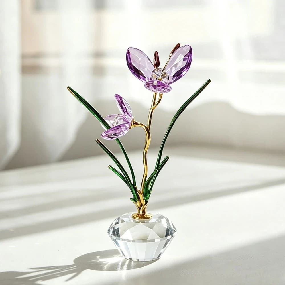 Crystal Orchid Flower Figurine, Handmade Crystal Flower Gifts for Woman, Wedding Gifts for Couple, Home Party Decorations