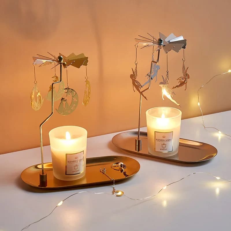 Candlestick Rotating Candle Holder Tray Fragrance Carrousel Romantic Birthday Wedding Gift Revolving Lantern Party Home Decor