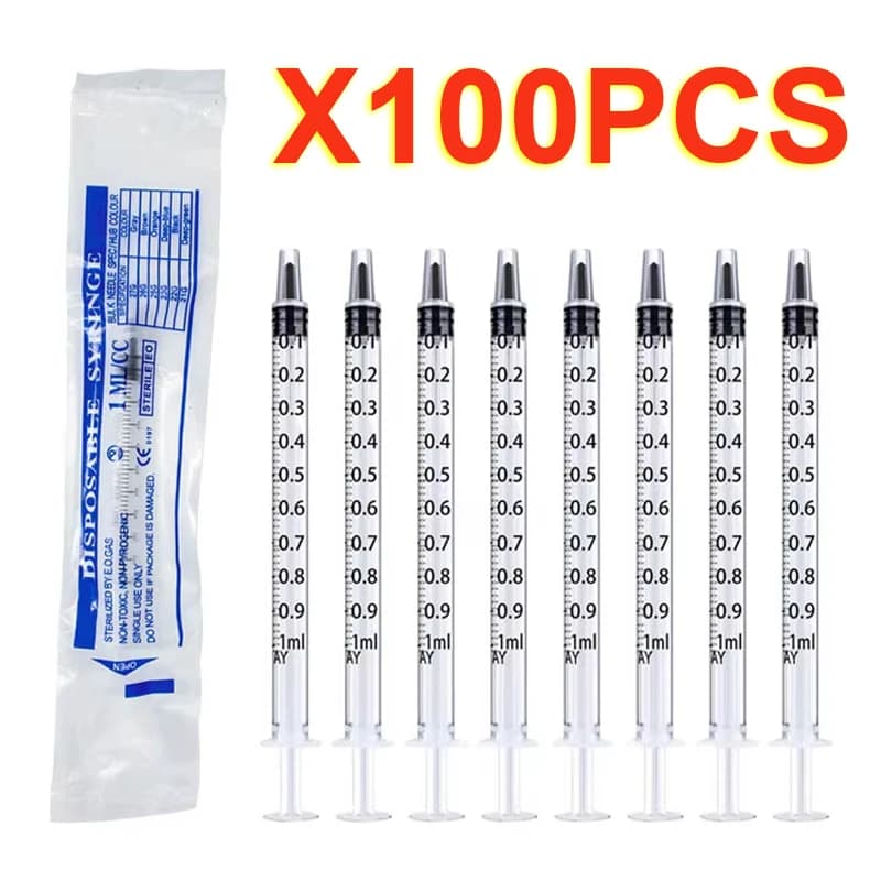 100Pcs 1ml/cc Sterile Straight Mouth Syringe Individually Packed no Needle for Labs,Measuring Liquid,Feeding Pets