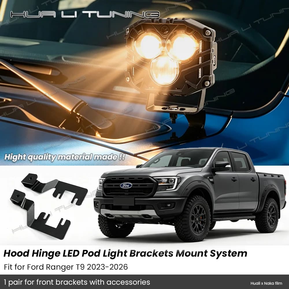 Ditch Light Brackets Hood Mount A-Pillar for Ford Ranger T9 2022-2026, Heavy Duty Steel Bolt-on Pair Auto Accessories