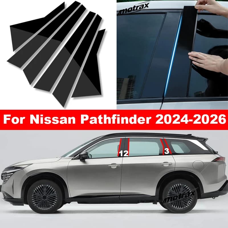 Car Window Decal Pillar Posts Sticker Cover Door Trim for Nissan Pathfinder 2024 2025 2026 Glossy Black Car Accessories