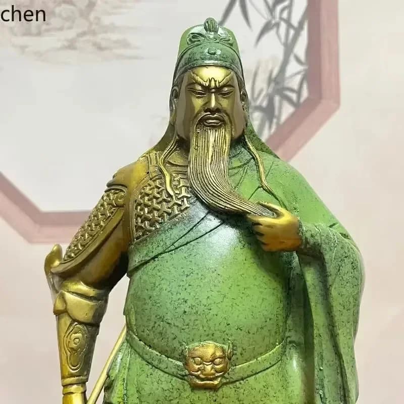 FX-8  Pure Copper Green Robe Guan Gong Statue Martial Saint Bronze Statue Ornament Bring in Wealth and Treasure Brass Martial