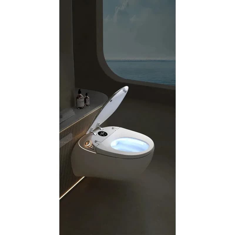 Wall Mounted Toilet with Automatic Lid Foot Sensor Hands-Free Intelligent Design Water Pressure Boost for Flush