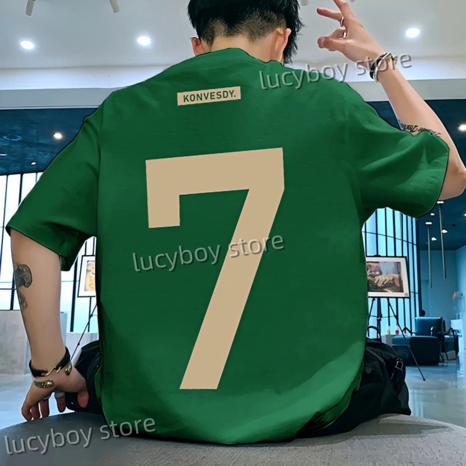 Mens 3D Number 7 Printed Short Sleeve T Shirt Man V Neck Sportwear Brooklyn Racing Football Tee Vintage Casual Tops Men Clothes
