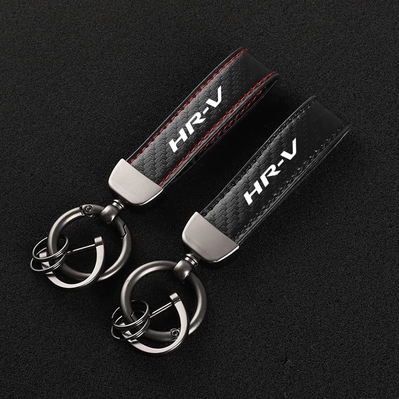 Leather Carbon Fiber Car Rings Keychain Zinc Alloy Keyrings For Honda HRV HR-V GH RU Car Accessories WITH LOGO