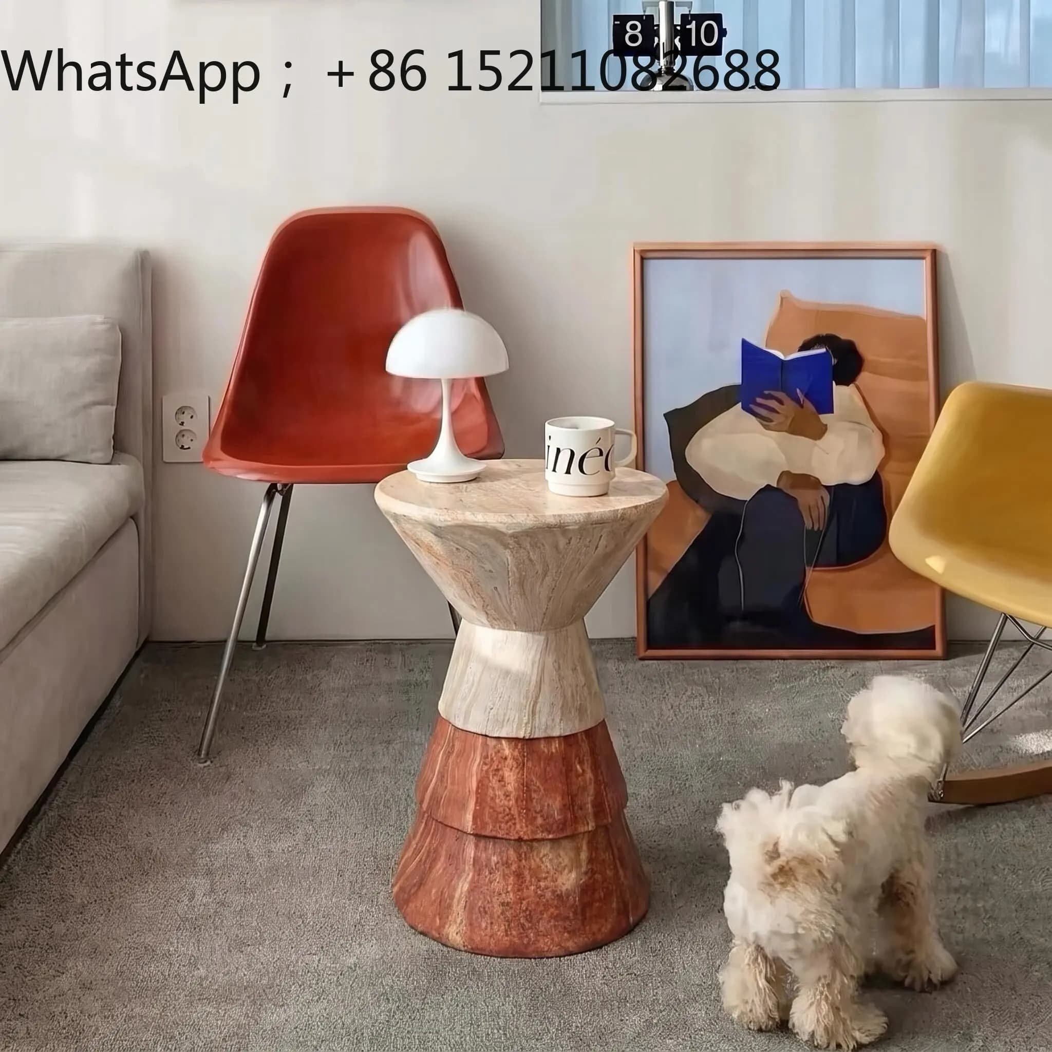 LLY retro dopamine art edge few two-color splicing yellow and red hole stone pier living room sofa corner few