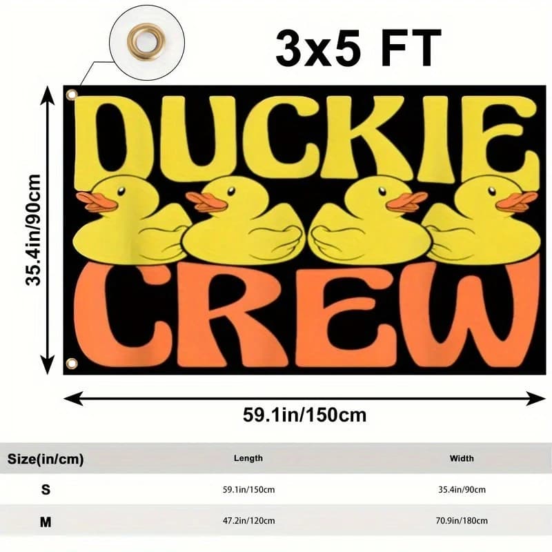 1pc a Yellow Rubber Duck Crew Flag Featuring Rubber Ducks And The Text 'DUCKIE CREW', Perfect for Parties, Events Home Decor