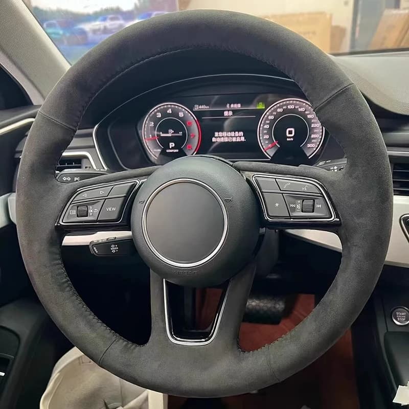 Custom Hand-Stitched Genuine Leather Steering Wheel Cover for 2017-2024 Audi A4L A5 A3 Q2L