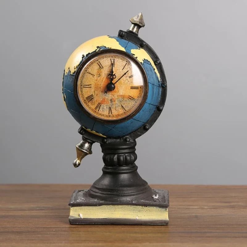Clock Globe Desktop Ornament Resin Office Home Living Room Children Room Desk Decoration Creative Decoration