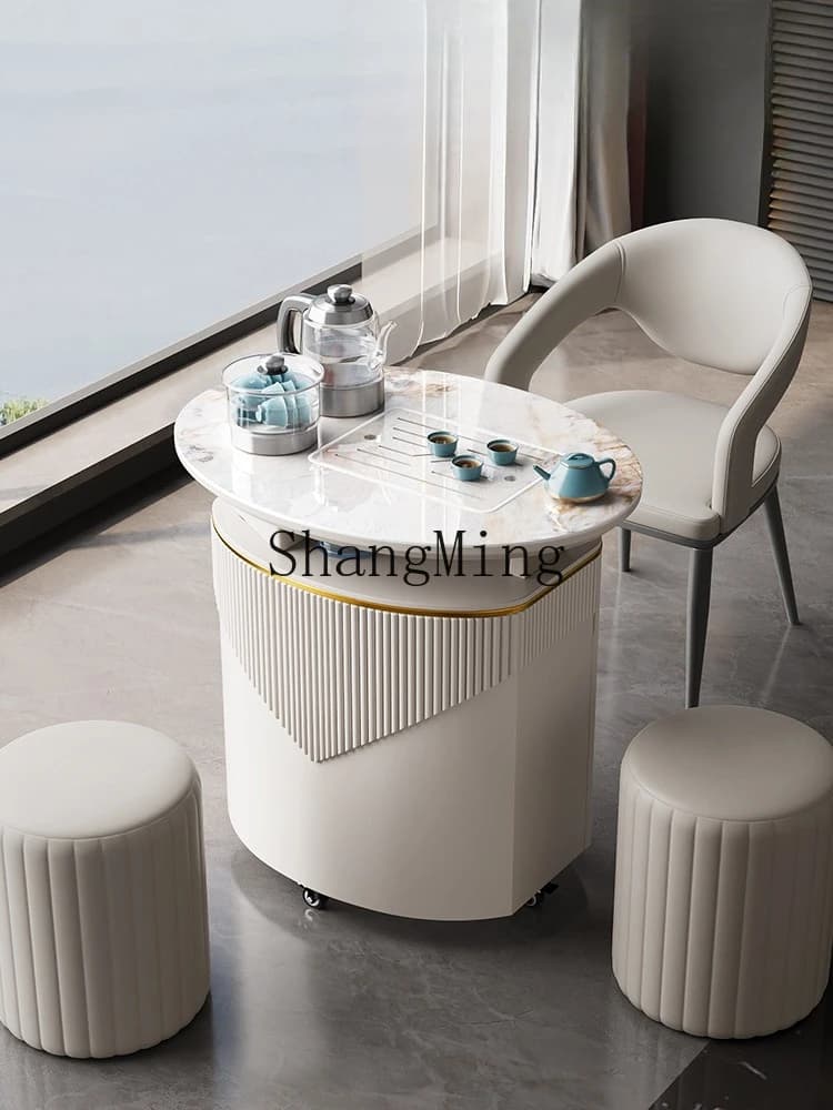 CLSmall Apartment, Movable Small Tea Cart Balcony Tea Table and Chair Set for Home Use, Light Luxury Modern High-End Feel,