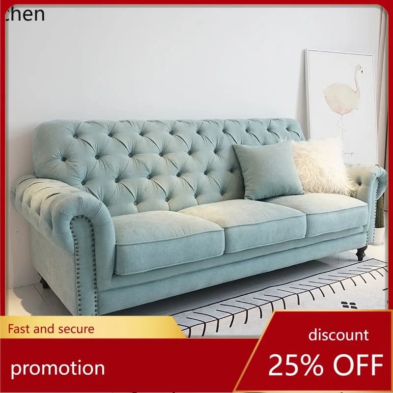HXL Straight-Row Living Room Fabric Sofa for Homestays and Clothing Stores, Vintage and Simple Design