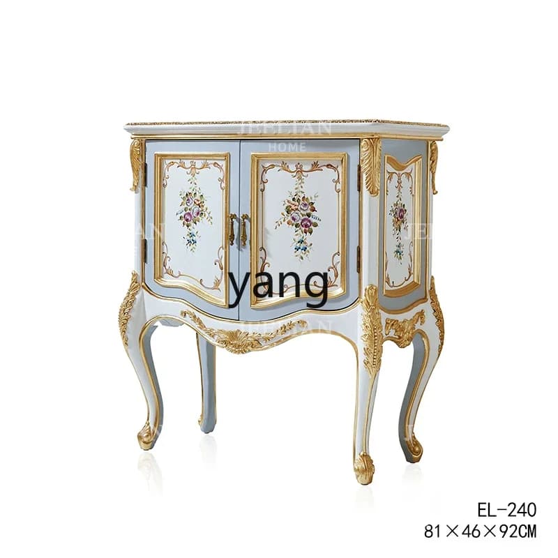 CX  Luxury Living Room Solid Wood Curio Cabinet Exquisite Romantic Hand Painted Flower Drawing Gold Foil Entrance Cabinet