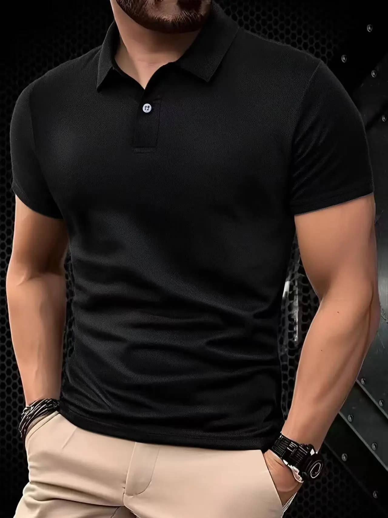 2025 Summer Men's Solid Color Polo Shirt Short Sleeve Collar Button T-shirt Men's Casual Street Wear Lightweight Jogging Top Bre