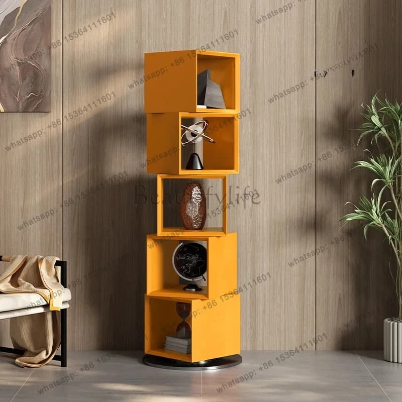 Minimalist Bookshelf Orange Leather Art Rotating Shelf Corner Shelf Simple Corner Cabinet Corner Shelf Design Furniture